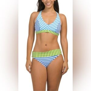 Bleu Rod Beattie White, Blue and Green Bikini Set Top Size 36DD Bottom Size 12